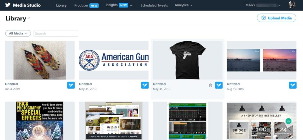 twitter media studio interface
