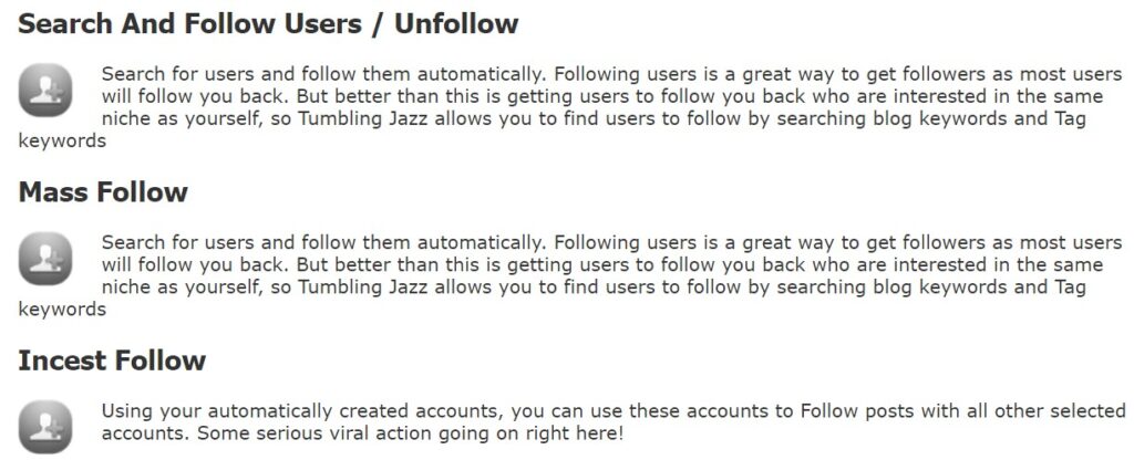Tumbling Jazz Following and Unfollowing